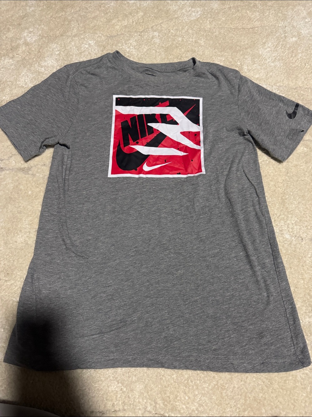 Nike Gray Short Sleeve Tee with Red Graphic Square